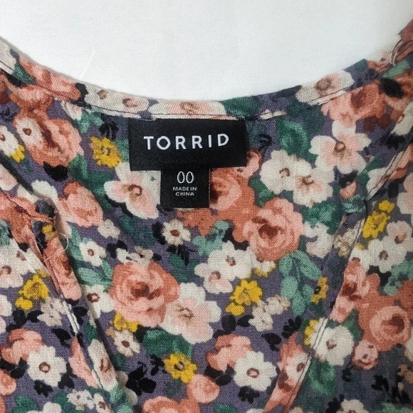 Torrid Rayon Slub Button-Front Tiered Tank, Color Floral-Multi Size 00 - Picture 14 of 15